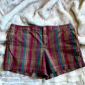 Gap women’s size 14 plaid print shorts red and tan khaki fabric lightweight